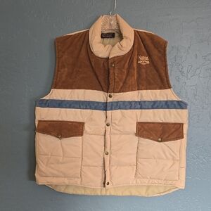 RARE VTG Natural Light Men's Tan and Cream Vest with Blue Accent